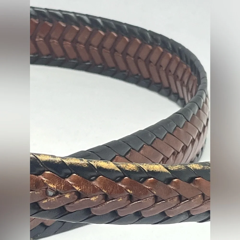 JUSTIN VINTAGE 1996 BRAIDED LEATHER BELT BROWN/ BLACK WITH SILVER BUCKLE SIZE38